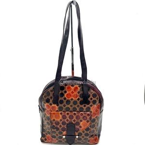 Vintage Embossed Geometric Tribal Genuine Leather Afrocentric Boho Shoulder Bag